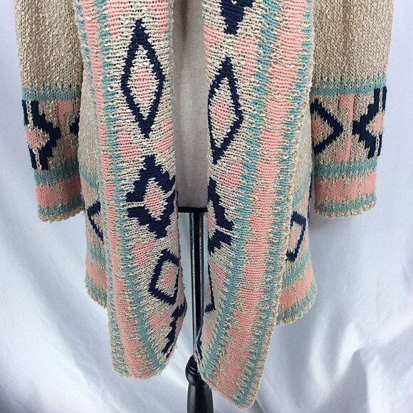 Blue B Collection Apricot Aztec Open Duster Cardigan Sweater Womens Size Medium - Picture 10 of 12